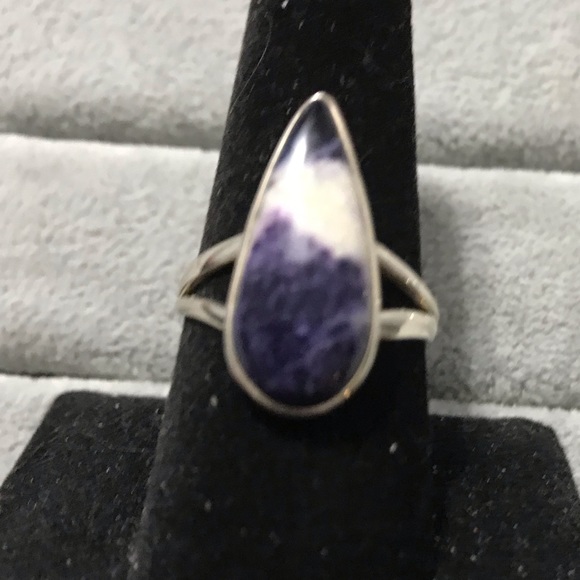 New Sterling Silver Purple Teardrop Mexican Morado Violet Flame Opal Ring Sz 9 - Picture 12 of 15